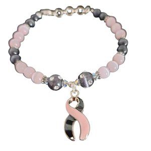 Black & Pink Awareness Ribbon Bracelet #47